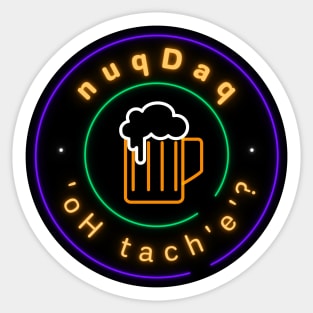 Where's the Bar? - nuqDaq 'oH tach'e'? Revised Neon Sign Version (MD23KL005b) Sticker